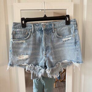 Agolde Light Blue Distressed Denim Jean Shorts
